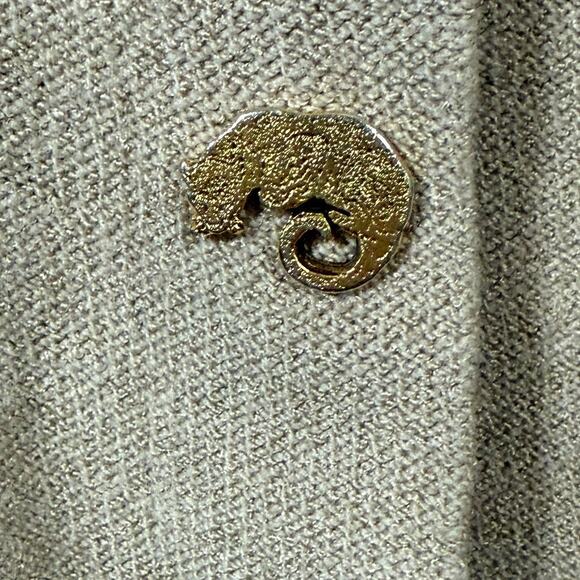 90s Vintage | Beige Wool Long line Cardigan Sweater Unique Gold Buttons | Small - Picture 7 of 9